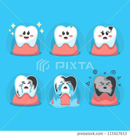 Set of health and sick tooth character dental treatment 115027613