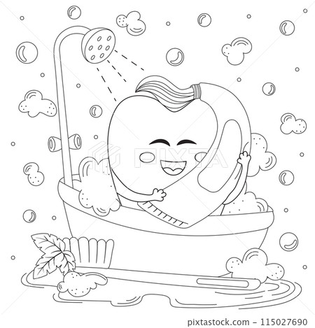 Dental care theme with cute tooth character washing in bathroom and using toothpaste 115027690