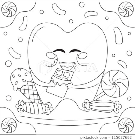 Dental care theme with cute tooth character eating candies and sweets 115027692