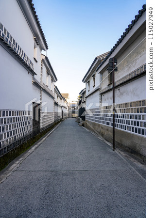 A spring morning in the Kurashiki Bikan Historical Quarter, an alley lined with namako walls (Kurashiki City, Okayama Prefecture) 115027949