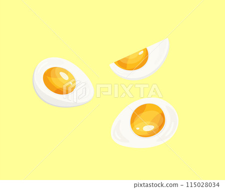 Hard-boiled sliced eggs set in flat style. Organic food. illustration of a chicken egg isolated on white background. 115028034