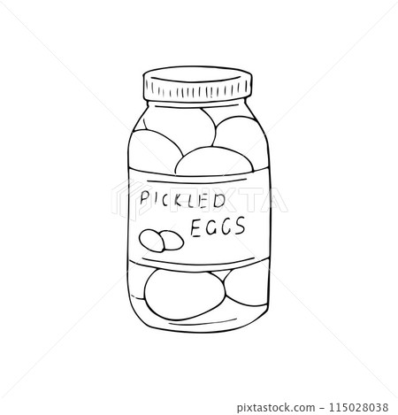 Pickled eggs in a glass jar. Isolated vector illustration on white Pickled eggs in a glass jar. Isolated vector illustration on white 115028038