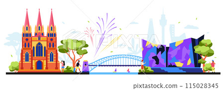 St Pauls Cathedral and ACMI - modern colored vector illustration 115028345