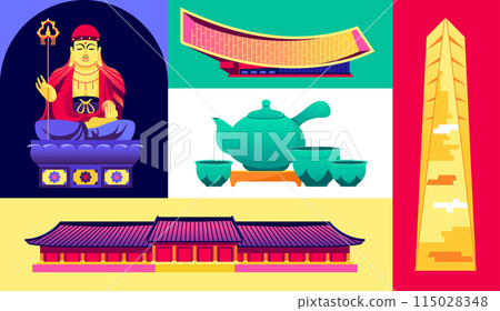 Come to rest in Korea - set of flat design style colorful illustrations 115028348