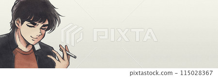 昭和學校學生以男孩漫畫風格抽煙的橫幅 115028367