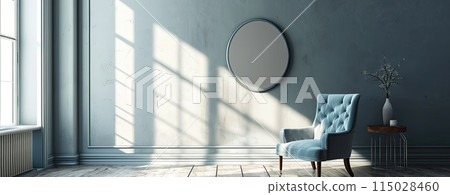 kitchen with dining table and wall poster mockup, interior mock up with house background 115028460
