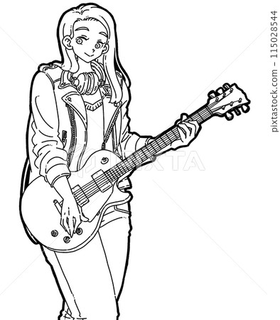 彈電吉他的女人的插圖 115028544