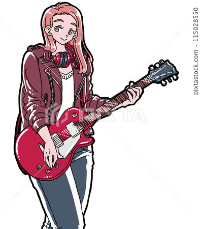 彈電吉他的女人的插圖 彈電吉他的女人的插圖 115028550