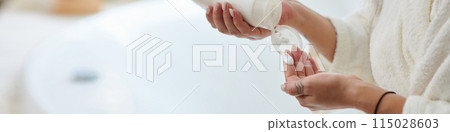 Woman Applying Body Lotion Woman Applying Body Lotion 115028603