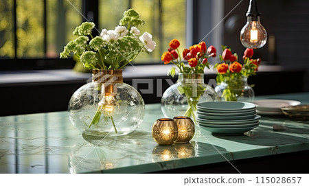 marble countertop in modern kitchen 115028657