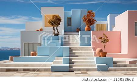 Pink staircase of vacational house 115028668