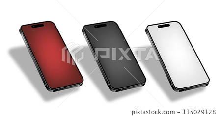 A set of smartphones in a projection view with a shadow. A template for the presentation of digital products. A set of smartphones in a projection view with a shadow. A template for the presentation of digital products. 115029128