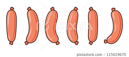 Flat Vector Sausage Icon Set. Cartoon Sausage Icon, Isolated Flat Vector Sausage Icon Set. Cartoon Sausage Icon, Isolated 115029670
