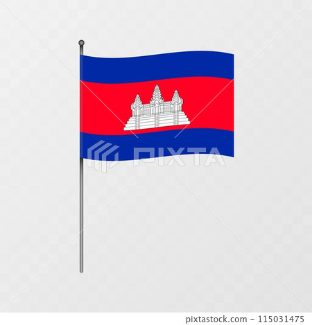 Cambodia national flag on flagpole. Vector illustration. 115031475