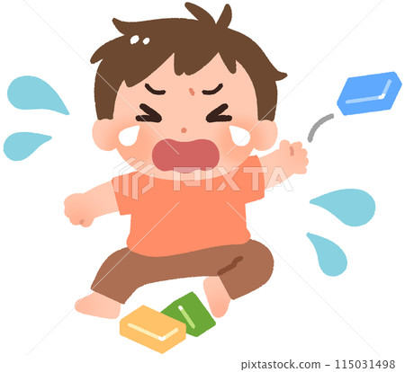 男孩一邊哭一邊丟積木 男孩一邊哭一邊丟積木 115031498