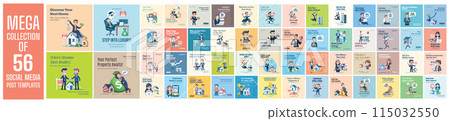 Mega collection of 56 social media post design template. Used for property agent advertising 115032550