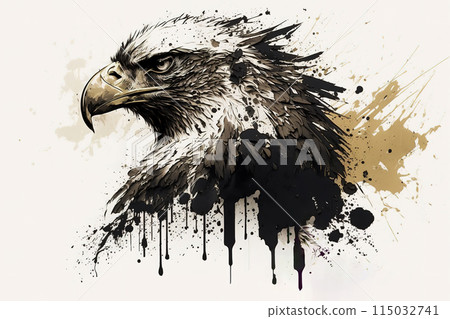 Bald eagle drawn in black ink on white background. Bird. Wildlife Animals. 115032741
