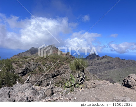 Mirador de Masca. The view of the Masca gorge. View from a high point on the mountain gorge. Mirador de Masca. The view of the Masca gorge. View from a high point on the mountain gorge. 115032822