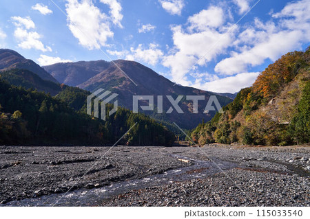 山梨縣大城川佐房大壩上游的秋葉 山梨縣大城川佐房大壩上游的秋葉 115033540