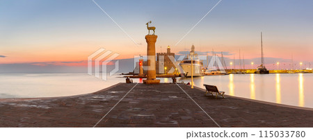 Sunset at Mandraki Harbor, Rhodes, Greece 115033780