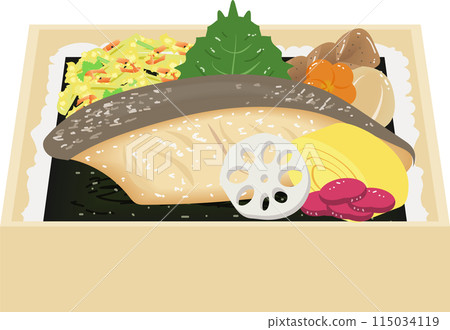 Silver cod and seaweed bento 115034119