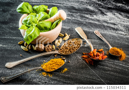 basil and spices basil and spices 115034311