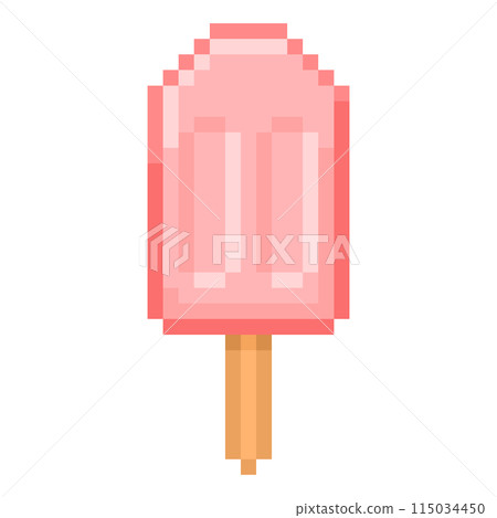 Pixel illustration of strawberry flavored popsicle Pixel illustration of strawberry flavored popsicle 115034450