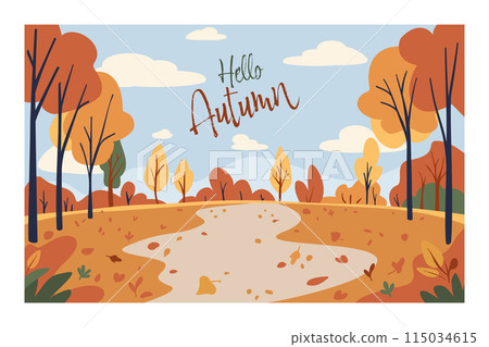 Autumn park with leaf fall 115034615