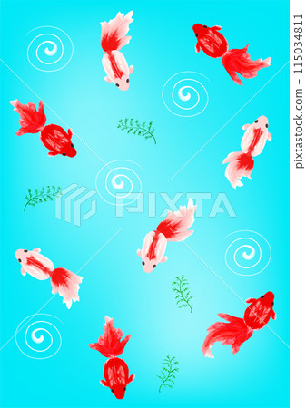 金魚遍布圖案日式手寫插圖 金魚遍布圖案日式手寫插圖 115034811