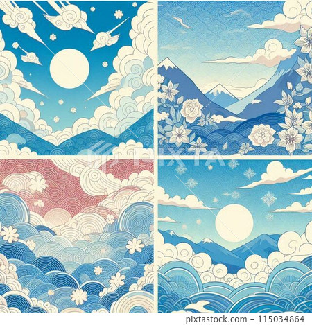 Pop Japanese pattern watercolor washi paper background material 115034864