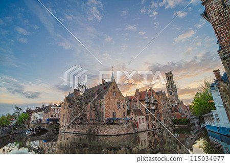 比利時,布魯日,杜伊弗運河,日落 比利時,布魯日,杜伊弗運河,日落 115034977