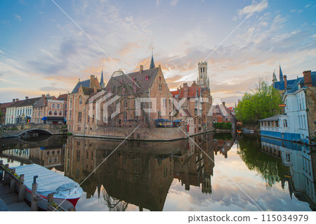 比利時，布魯日，杜伊弗運河，日落 115034979