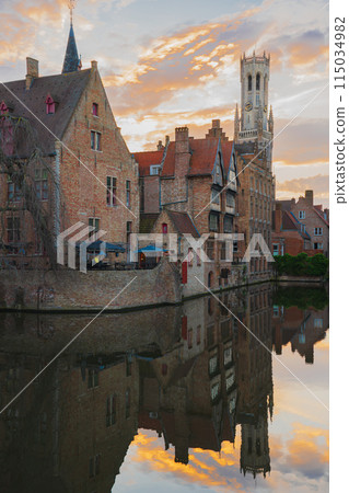 Belgium, Bruges, Dijver Canal, sunset 115034982