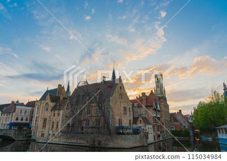 Belgium, Bruges, Dijver Canal, sunset 115034984