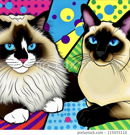 Ragdoll and calico cat Ragdoll and calico cat 115035118