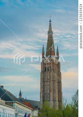 Belgium Bruges Church of Our Lady Sunset 115035414