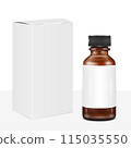Vector drawing. Medical glass brown Bottle and packaging mock up 115035550
