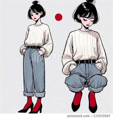 穿著白色針織衫的時尚女孩 穿著白色針織衫的時尚女孩 115035687