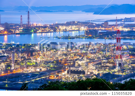 Okayama Prefecture Kurashiki City Mizushima Factory Night View Okayama Prefecture Kurashiki City Mizushima Factory Night View 115035820