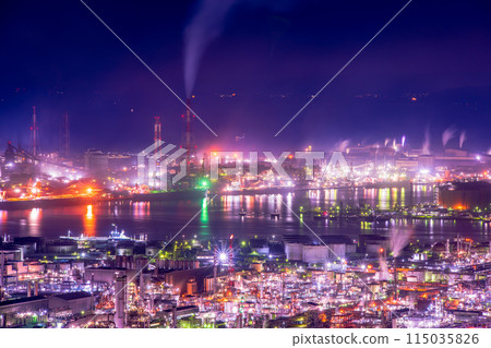 Okayama Prefecture Kurashiki City Mizushima Factory Night View Okayama Prefecture Kurashiki City Mizushima Factory Night View 115035826