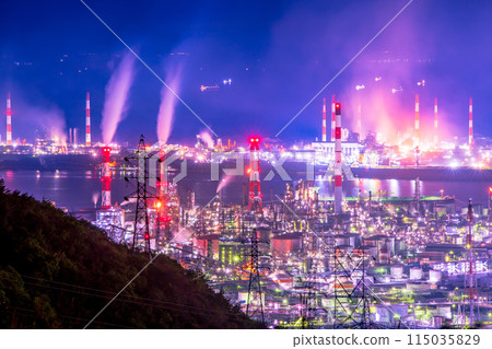 岡山縣倉敷市水島工廠夜景 115035829