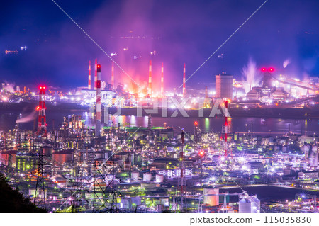 岡山縣倉敷市水島工廠夜景 115035830