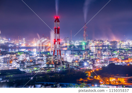 岡山縣倉敷市水島工廠夜景 115035837