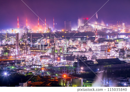 Okayama Prefecture Kurashiki City Mizushima Factory Night View Okayama Prefecture Kurashiki City Mizushima Factory Night View 115035840