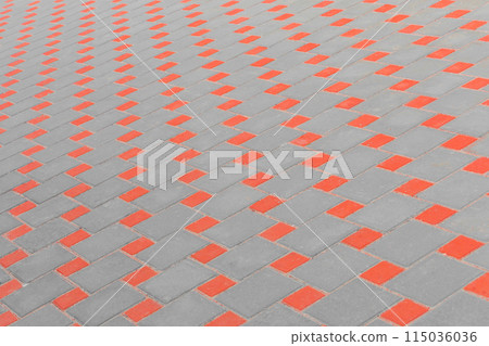 Paving mosaic colored tile stone red and grey pattern street city road texture background 115036036