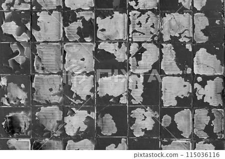 Old peeling cracked black paint grey surface glass texture mosaic background messy 115036116