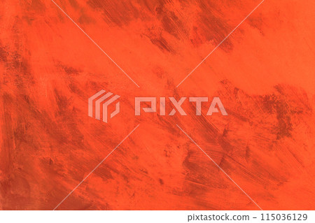 Bright orange paint on old metal wall surface abstract pattern design background texture 115036129