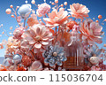 Beautiful pastel spring flowers blooming in a surreal world, creating a serene and dreamy atmosphere 115036704