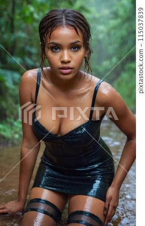 Wet pretty black skin girl in a latex or... - Stock Illustration  [115037839] - PIXTA