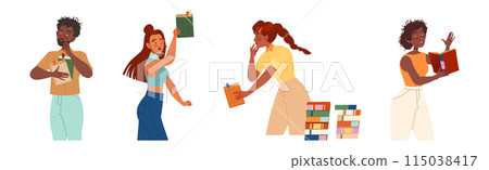 Bookcrossing with Happy Man and Woman Character with Borrowed Paper Book Vector Illustration Set Bookcrossing with Happy Man and Woman Character with Borrowed Paper Book Vector Illustration Set 115038417